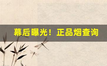 幕后曝光！正品烟查询防伪扫一扫“不测之忧”