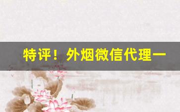 特评！外烟微信代理一手货源货到付款“慈乌反哺”